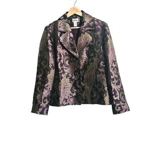 Chico's Silk Blend Blazer metallic size Medium  paisley print purple